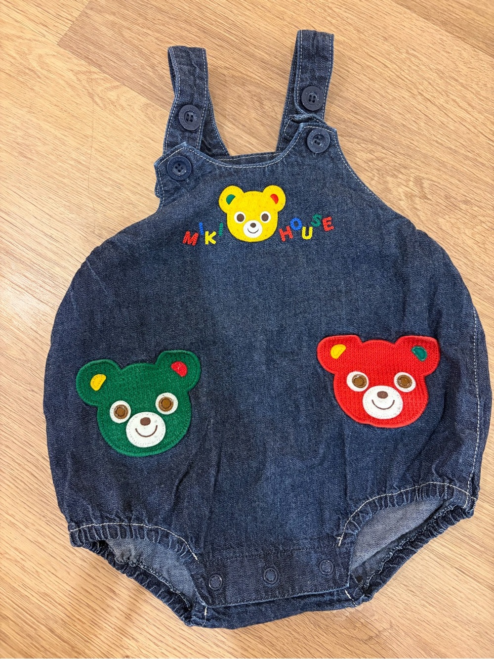 MK House Denim Bear Patch Baby One-Piece Bodysuit - Blue